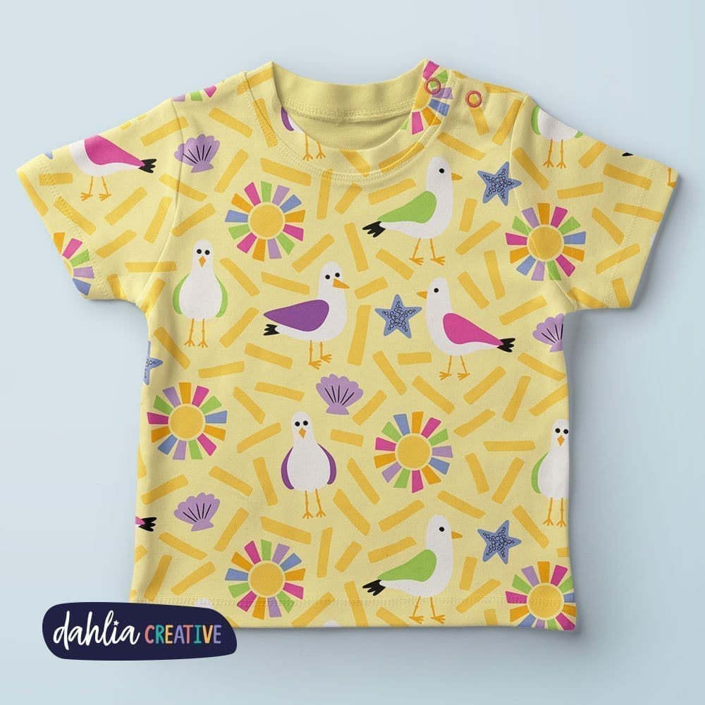 hot chips and seagulls on a kids shirt