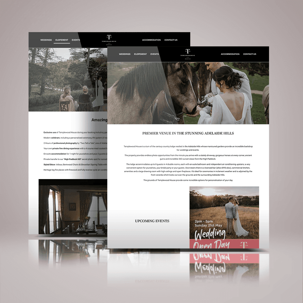 Templewood House website for Adelaide hills wedding venue